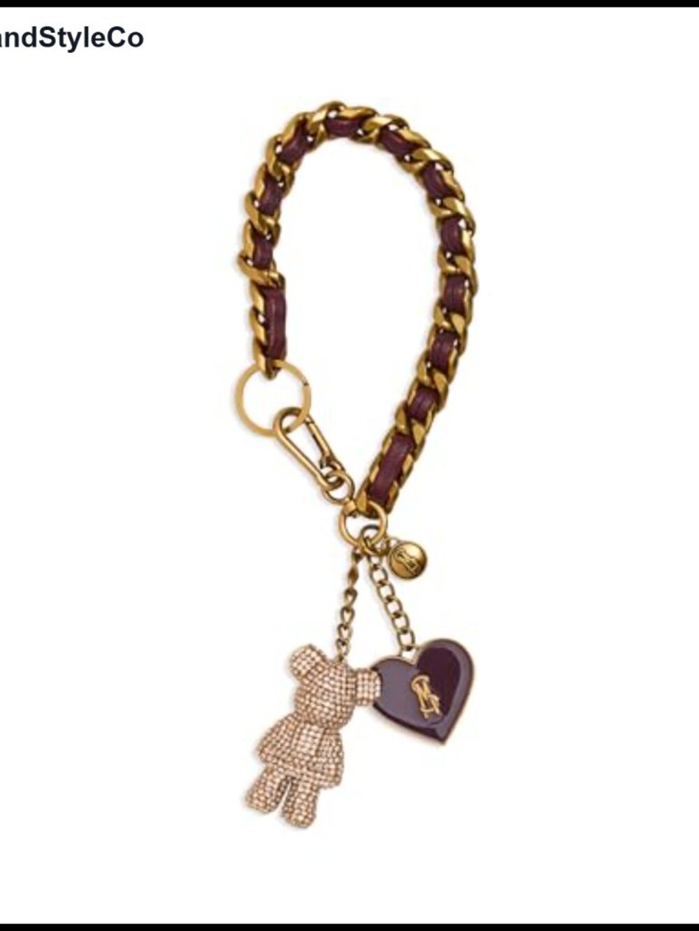 Bear Charm Keychain Rhinestone Heart Curb Chain